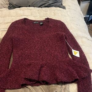 Moda International Maroon Textured Crew Neck poplin Sweater
